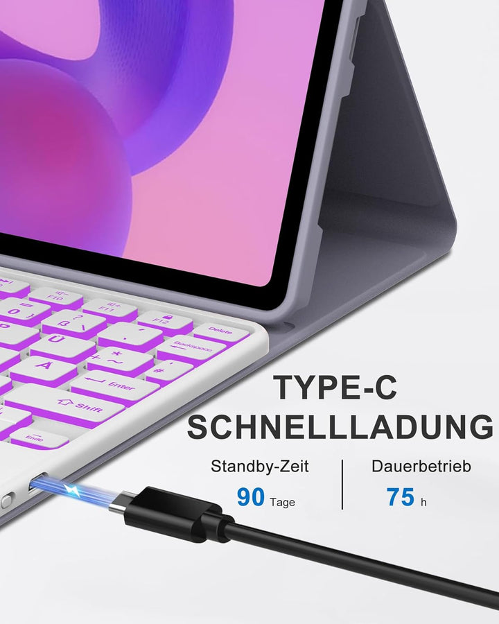 11 Zoll Bluetooth Tastatur Hülle für Lenovo Idea Tab 11, Deutsch QWERTZ mit 7-Farben Licht und Touch