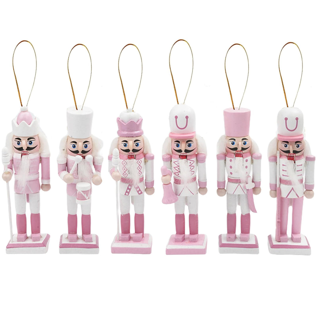 6 Stück 12cm Rosa Weihnachten Nussknacker Figur Klein,Holz Nussknacker Soldat Traditionelle Weihnach