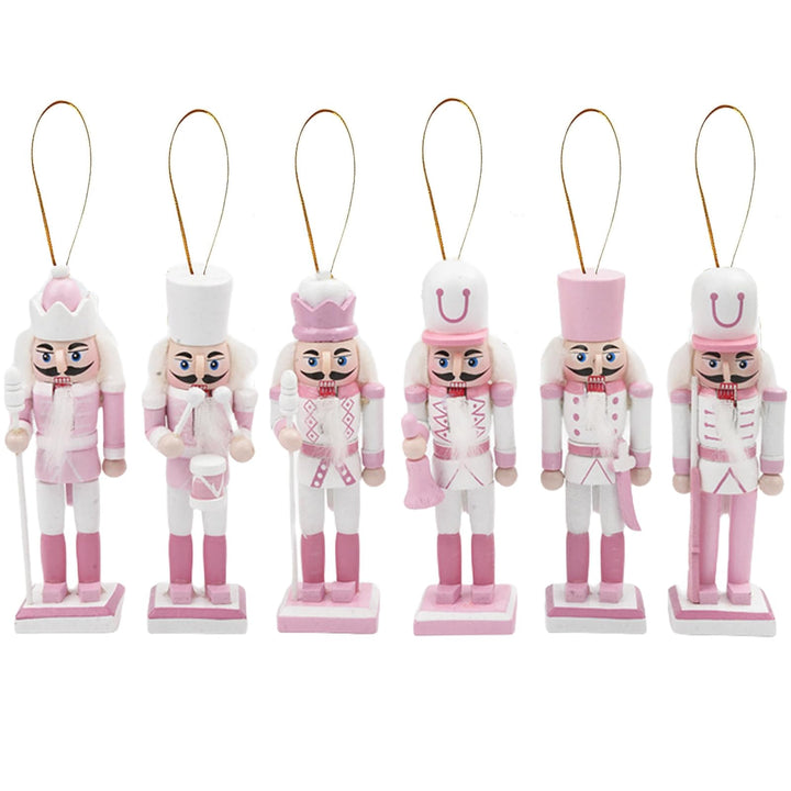 6 Stück 12cm Rosa Weihnachten Nussknacker Figur Klein,Holz Nussknacker Soldat Traditionelle Weihnach