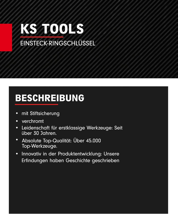 KS Tools Einsteck-Ringschlüssel 9x12mm 516.2311 11mm I Ringschlüssel mit Stiftsicherung I Verchromt