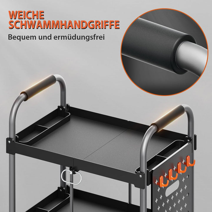 KINGRACK 3-Ebenen servierwagen klappbar mit Rollen ergonomischem Griff, klappbar Allzweck-Dienstwage