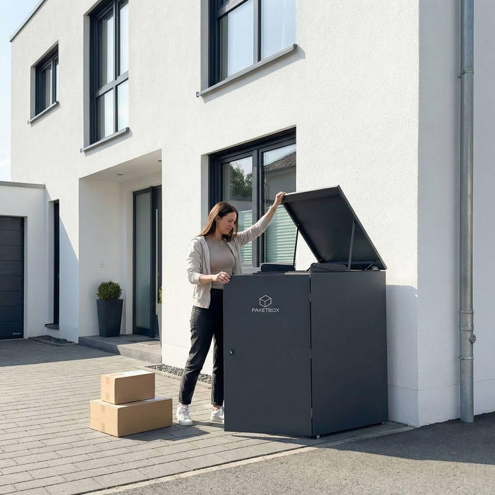 Metzler Paketbox XXL Ben, Aluminium, Anthrazit RAL 7016, mit Top-Einwurf und automatischer Falltür,