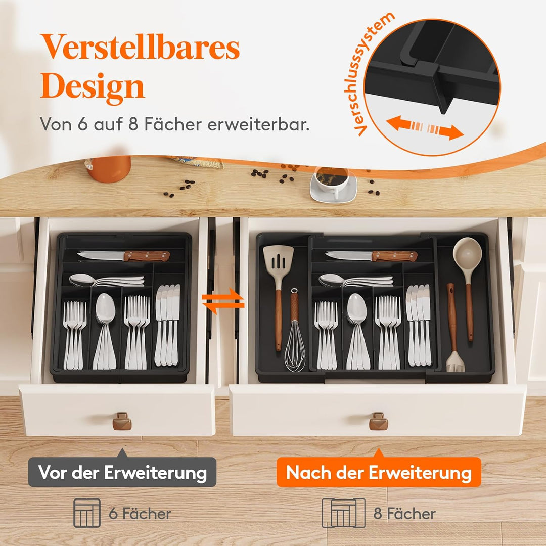 Lifewit Besteckkasten für Schubladen 40 50, verstellbarer Kunststoff Organizer Küche Tiefe 42,4 cm,