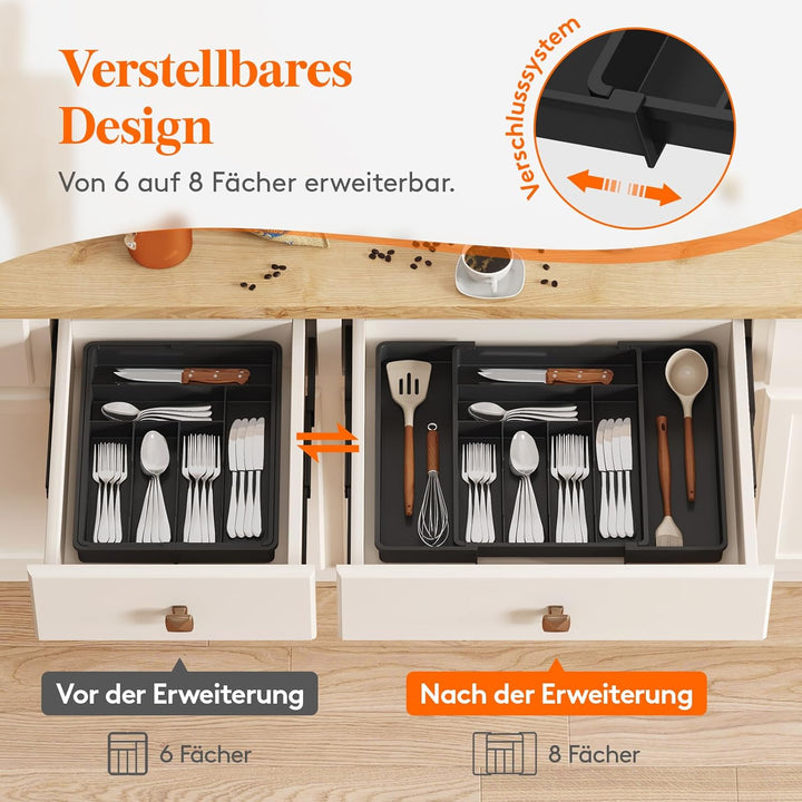 Lifewit Besteckkasten für Schubladen 40 50, verstellbarer Kunststoff Organizer Küche Tiefe 42,4 cm,