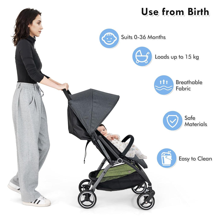 LIFEZEAL Faltbarer Kinderwagen mit neigbarer Rückenlehne, Kinderbuggy mit verstellbarem Sonnendach,