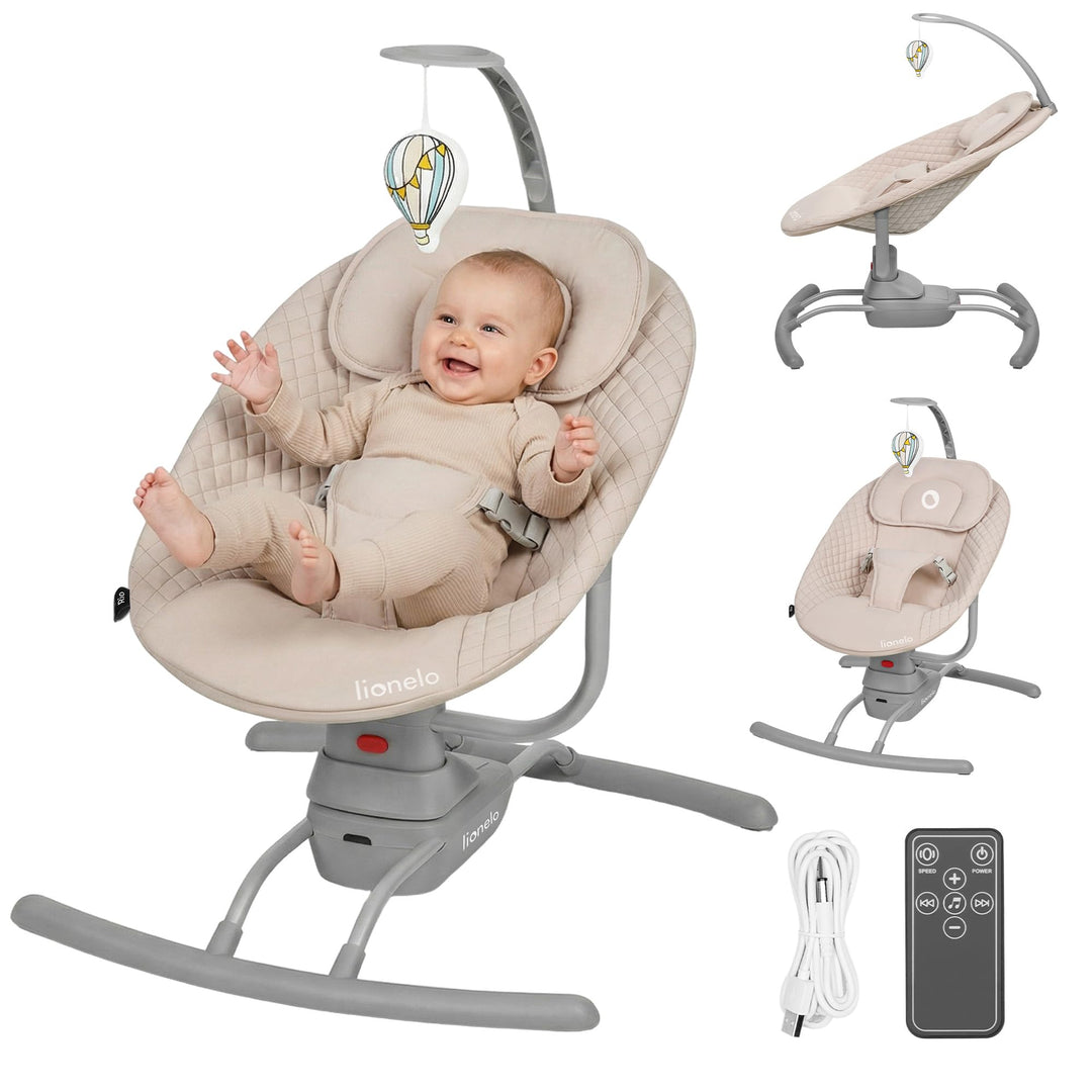 LIONELO RIO Elektrische Babywippe für Kleinkinder bis zu 9 kg Verstellbare Rückenlehne, 3 Wiegegesch