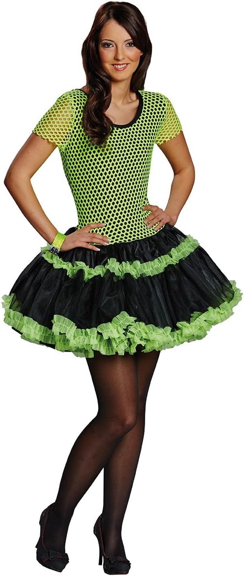 Mottoland Damen Kostüm 80er Jahre Netzkleid neon-gelb Karneval Fasching Gr.42