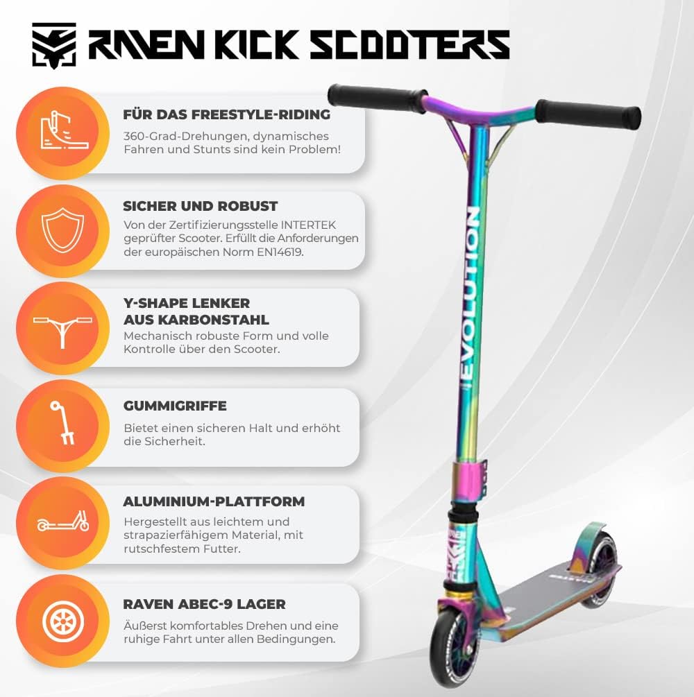 Raven Stunt Scooter Kinder ab 5 Jahre und Erwachsene, Stunt Roller 360°,Trick Roller,Tretroller, Cit