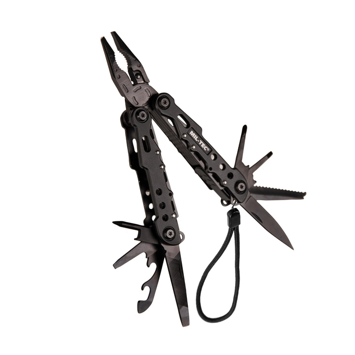 Mil-Tec Multi Tool Schwarz mit Etui • Edelstahl Multifunktionswerkzeug • Taschenwerkzeug mit Zange,