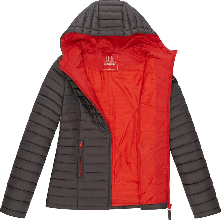 MARIKOO Damen leichte Übergangsjacke Steppjacke mit Kapuze Asraa XS-3XL XS Anthracite, XS Anthracite