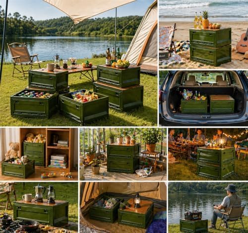 RMAN Aufbewahrungsbox mit Deckel 35L Campingbox für Auto Kofferraum Organize Auto Faltbox mit 4 Roll