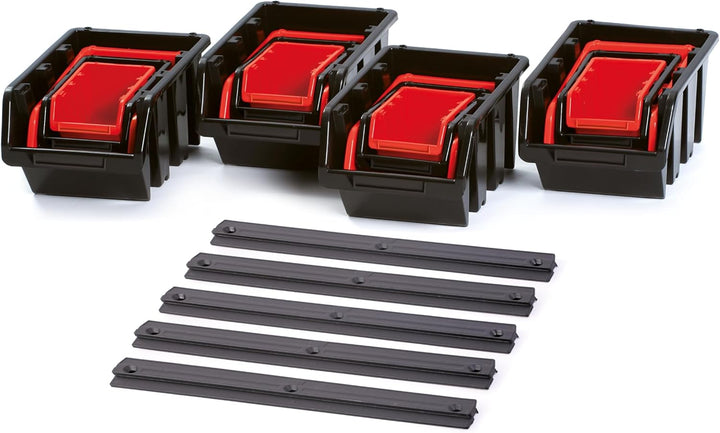 BirnePower Sichtlagerkästen Set KST16, 16er Set Stapelboxen TRUCK mit 5 Wandleisten, Modulares Wandr
