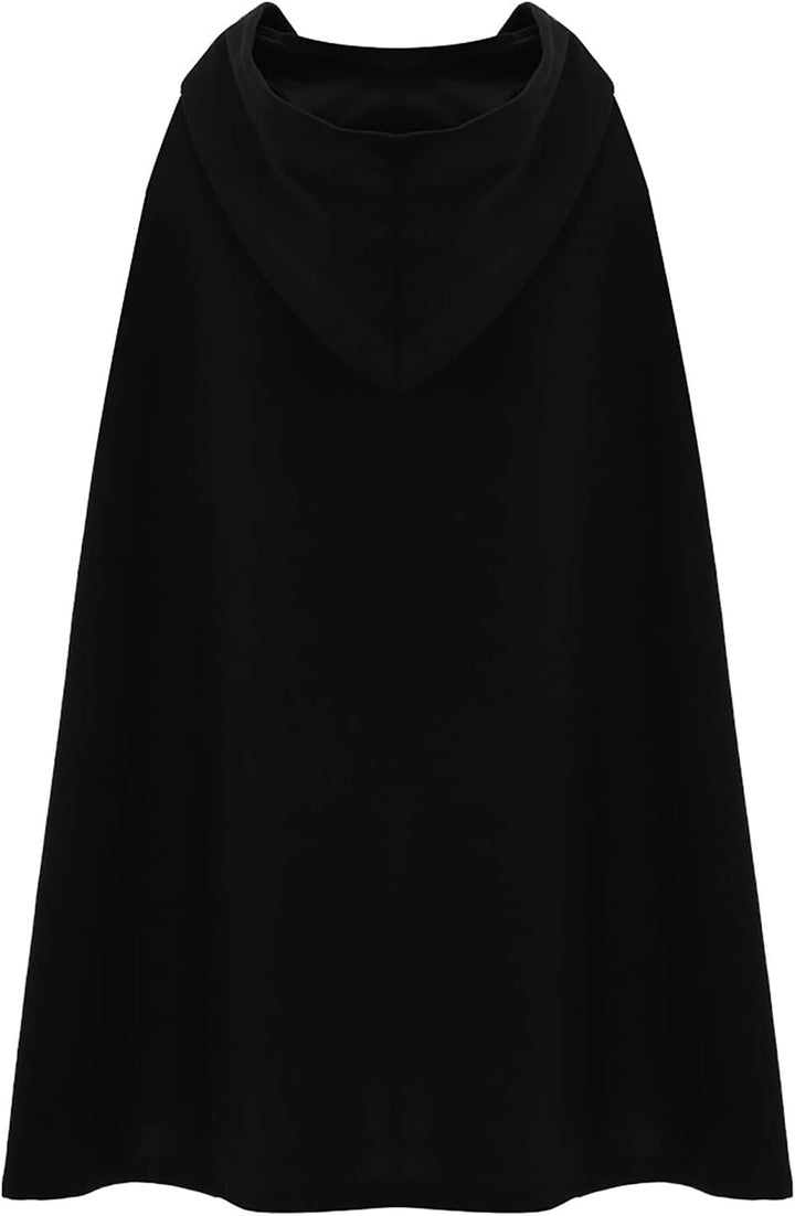 Wollen Umhang mit Kapuze Damen Vintage Einfarbig Poncho Robe Halloween Kostüm Leichte Trenchcoat Win