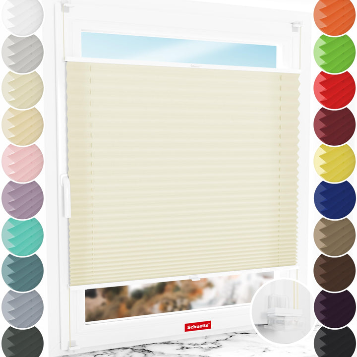 Schuette® Plissee ohne Bohren ● Premium Kollektion: Vanilla Ice Cream (Creme) ● 85x120cm (Breite x H