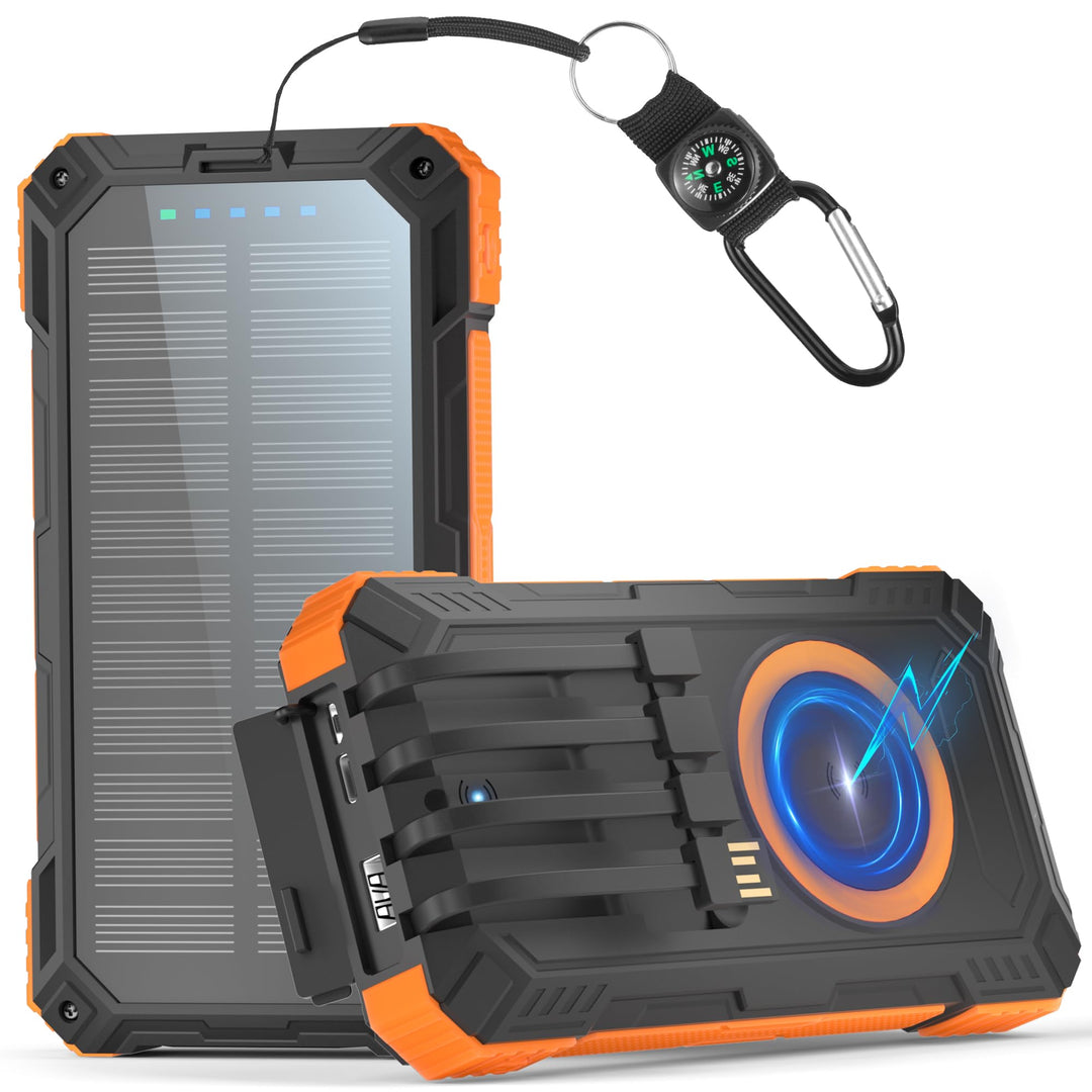 56800mAh Solar Powerbank, Wireless Power Bank gross mit 4 Kabeln, 30W PD Schnellladefunktion, 6 Ausg