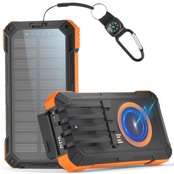 56800mAh Solar Powerbank, Wireless Power Bank gross mit 4 Kabeln, 30W PD Schnellladefunktion, 6 Ausg
