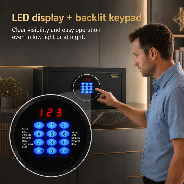Hotelsafe 31L, LED-Pad, Admin-Code &amp; Notöffnung – für Laptop &amp; Schmuck | Vollstahl-Safe für Hotel &amp;