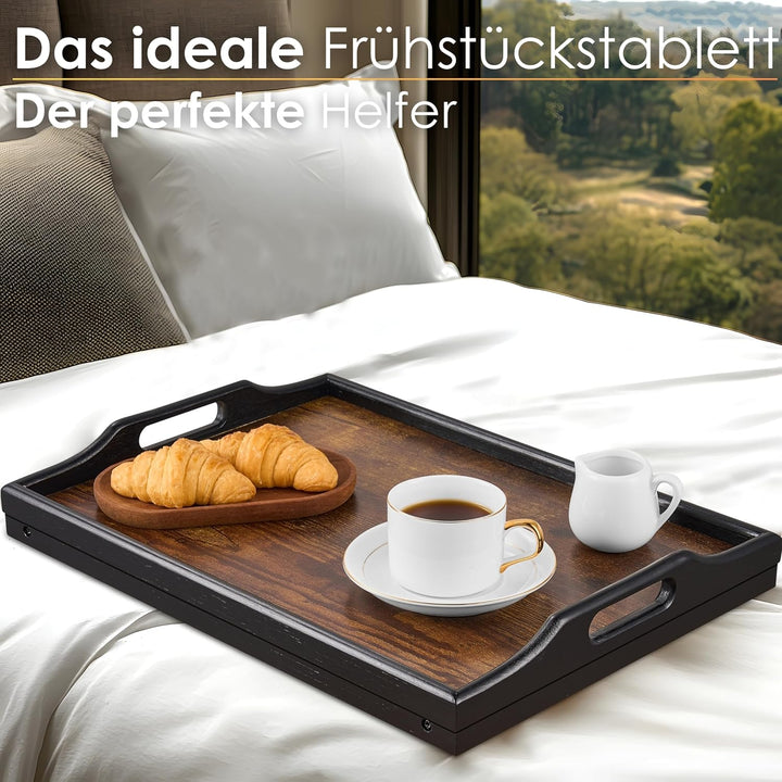 Klappbares Bambus Tablett höhenverstellbar für Bett und Sofa (22,5-32 cm) Notebooktisch & Frühstücks