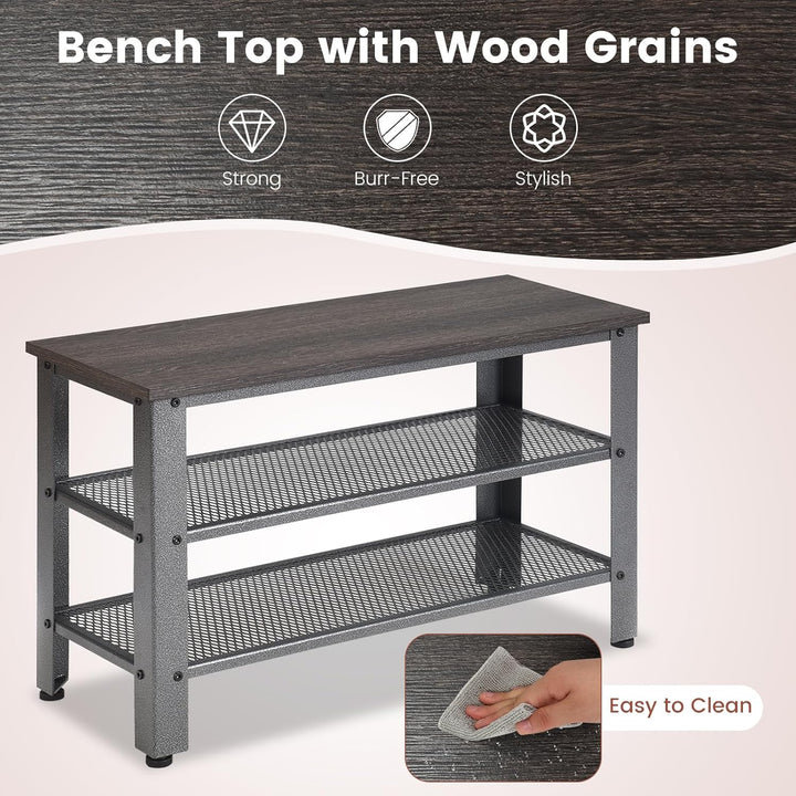 Giantex Schuhbank, Schuhregal mit 2 Gitterablagen, Sitzbank mit Stauraum, Schuschrank Industriedesig