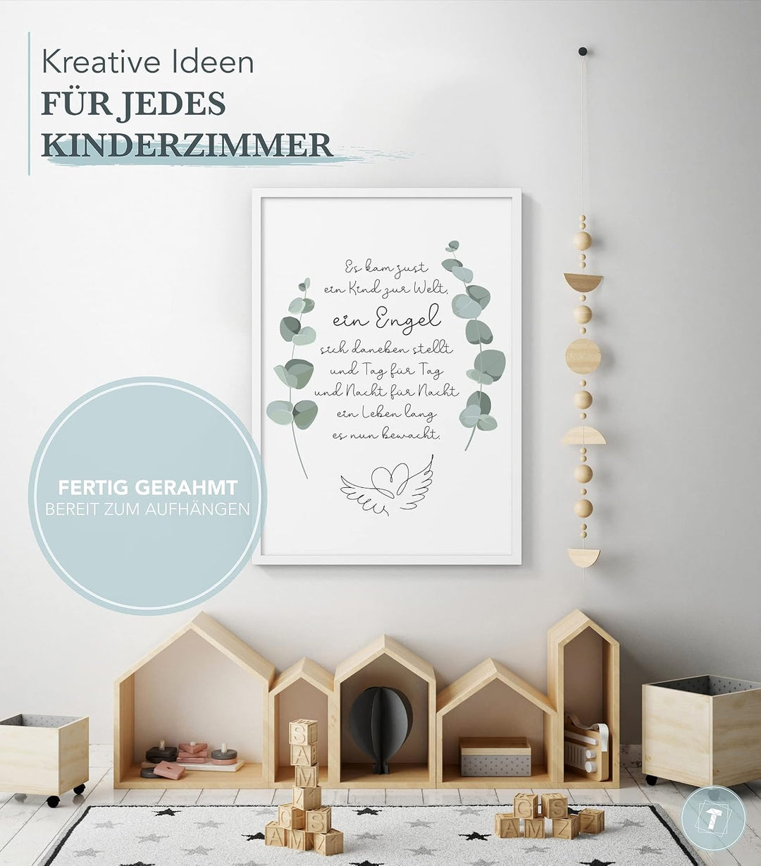Papierschmiede® Kinderposter in A4 gerahmt im weissen Holzrahmen, Wanddeko für Kinderzimmer, Babyzim