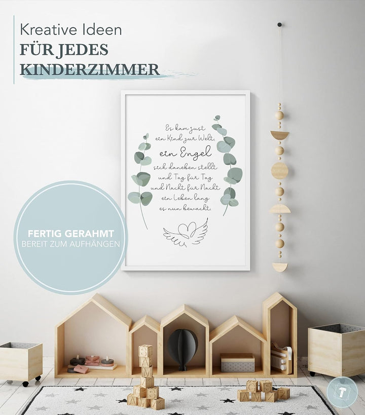 Papierschmiede® Kinderposter in A4 gerahmt im weissen Holzrahmen, Wanddeko für Kinderzimmer, Babyzim