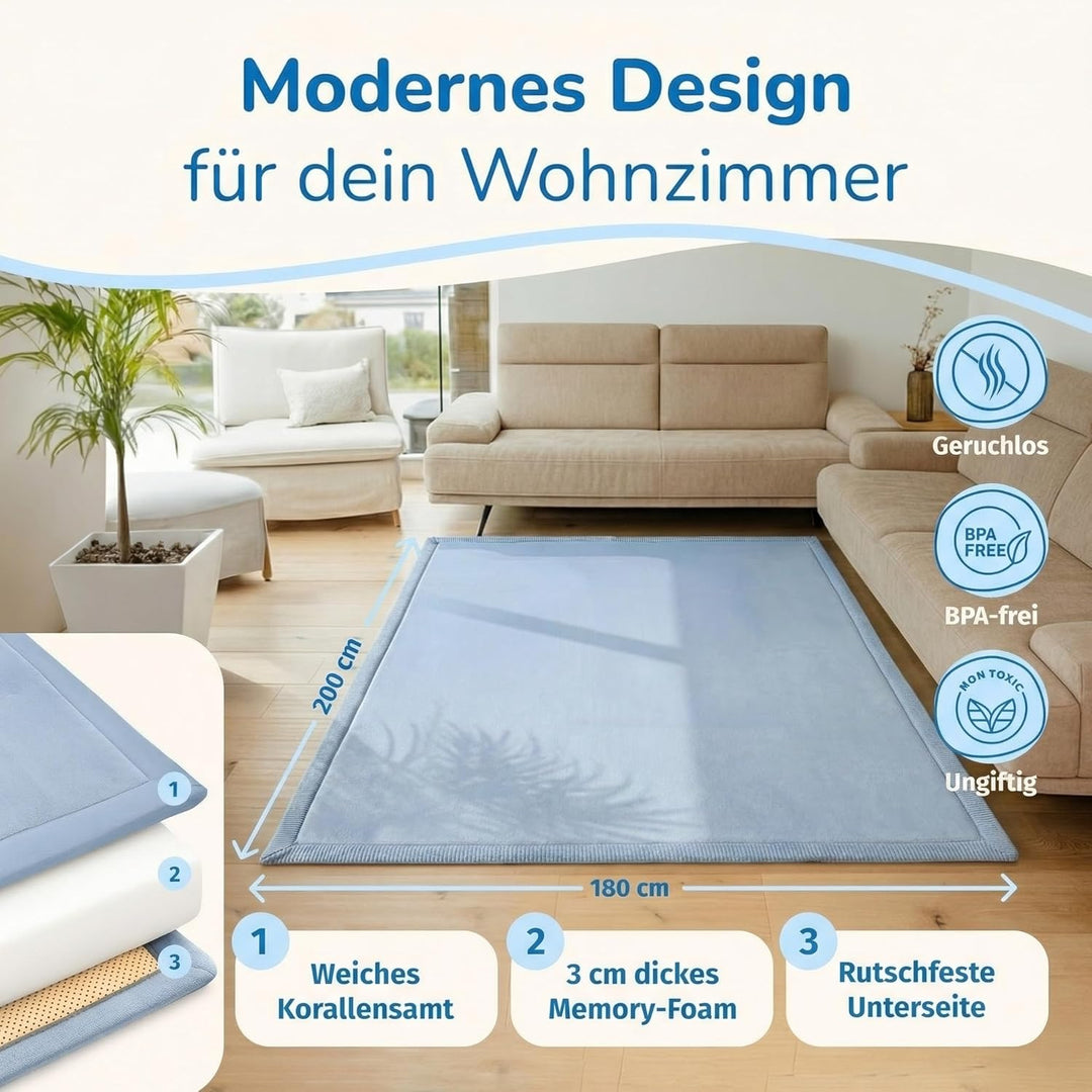 BabybeFun Krabbelmatte Baby - kuschelig weich - 3cm Dicke Spielmatte - schützt vor Stössen - Teppich