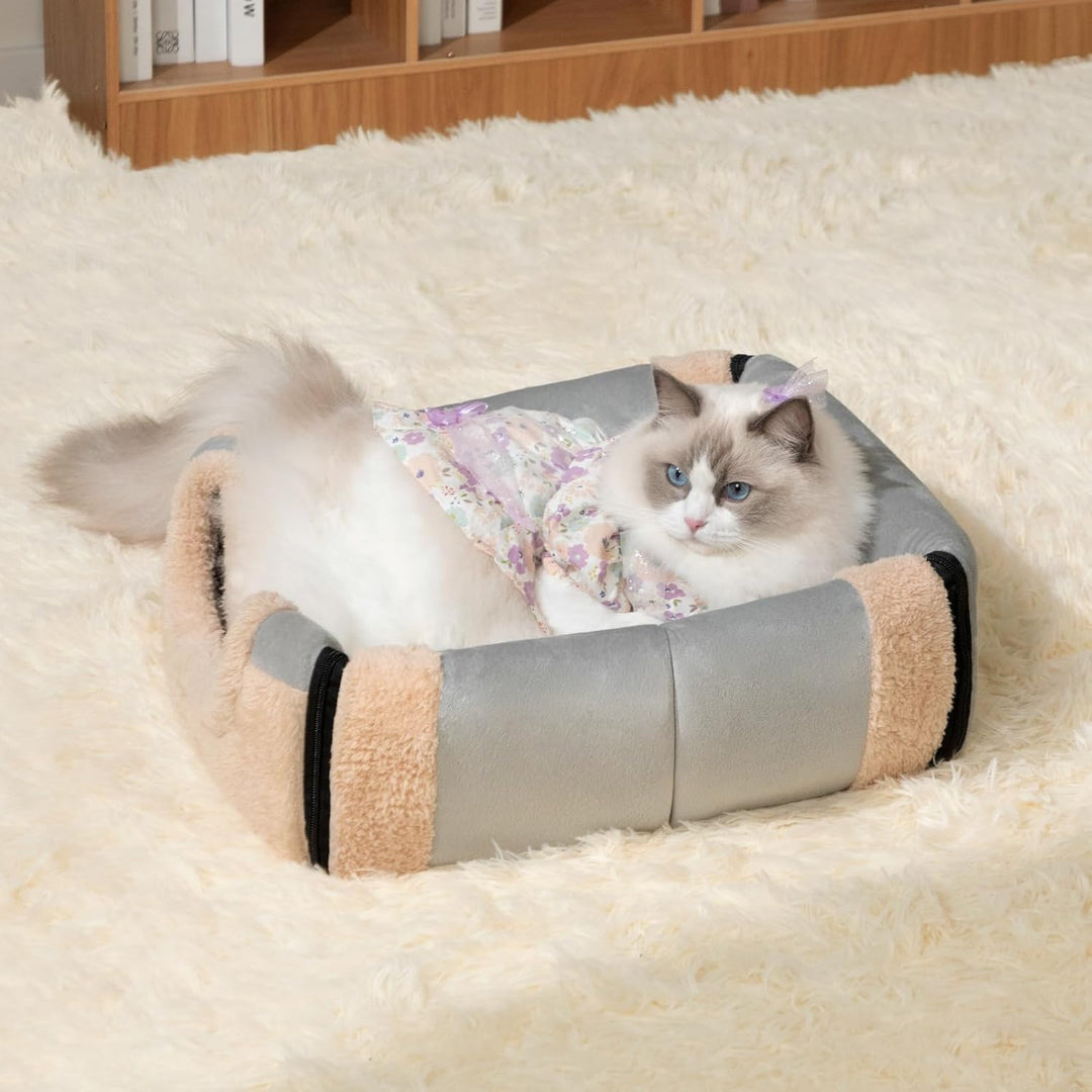 Hollypet Katzenbett Kleines Hundebett, 2-in-1 Faltbare Haustierbett für Katzen &amp; Kleine Hunde, Warme