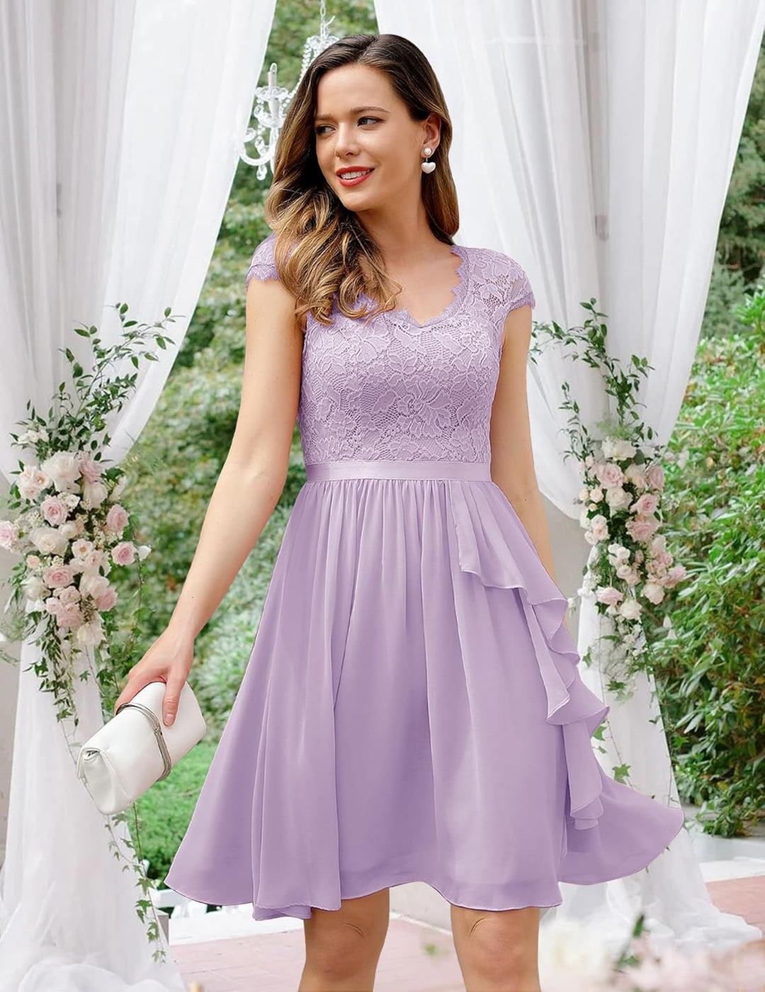Wedtrend Cocktailkleid Damen Knielang Abendkleid Elegant für Hochzeit Elegant A Linie Rüschenkleid,