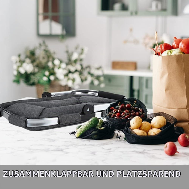 30L Einkaufskorb Faltbar Stabil Gross Tragekorb Picknickkorb Klappkorb Einkaufstasche mit Aluminiumg