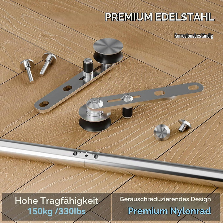 Schiebetürbeschlag Edelstahl 183cm Schiebetüren Schiebetürsystem Komplettset Laufschiene Rollen Set
