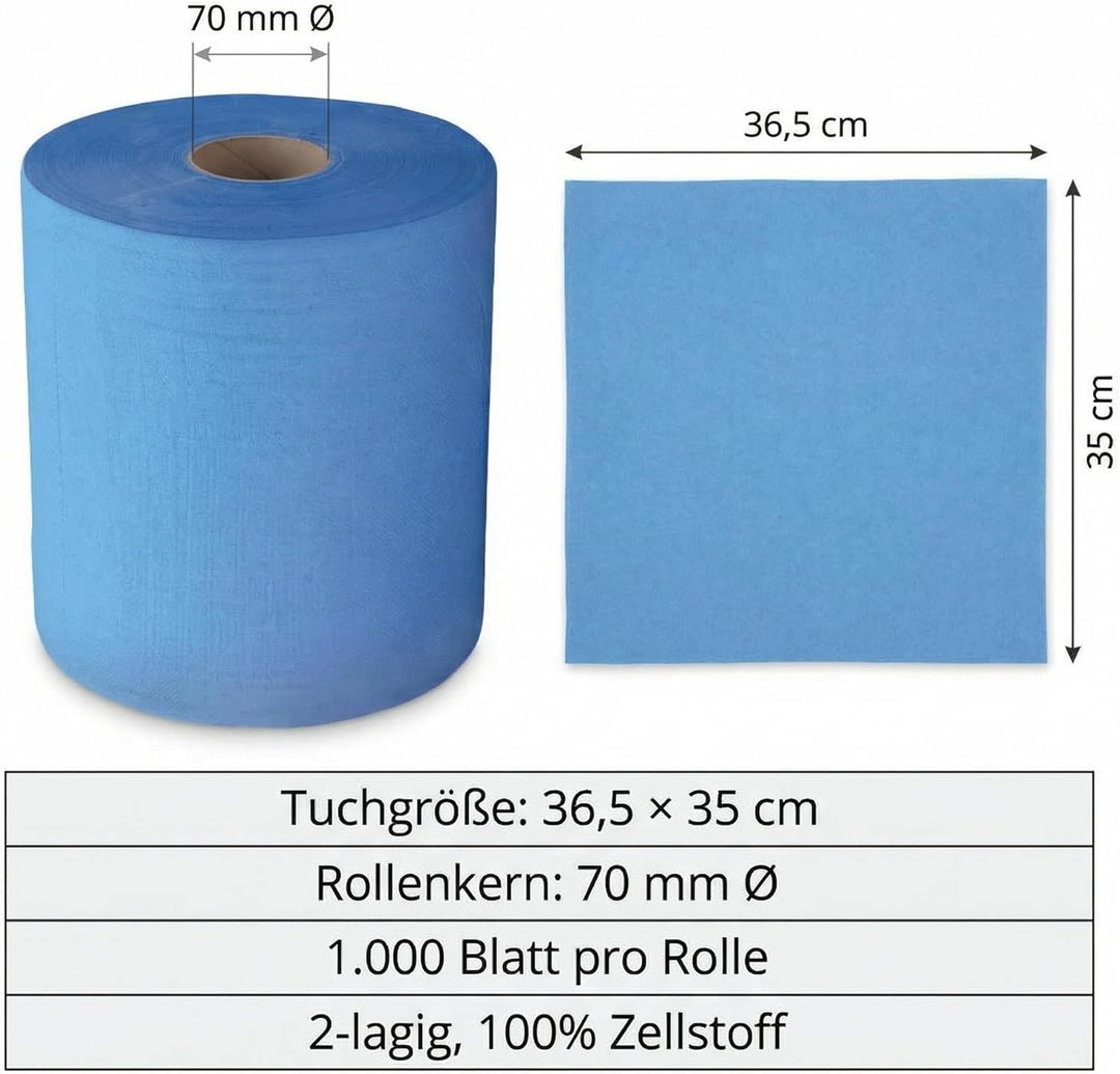 Putztuchrolle saugstark | 2-lagig | 1.000 Blatt | 36,5 x 35 cm | Für Werkstatt, Industrie und Handel