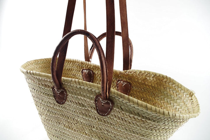 Kobolo Ibizatasche Strandtasche Korbtasche Palmblatttasche - Lederhenkel - ca 50x15x30 cm
