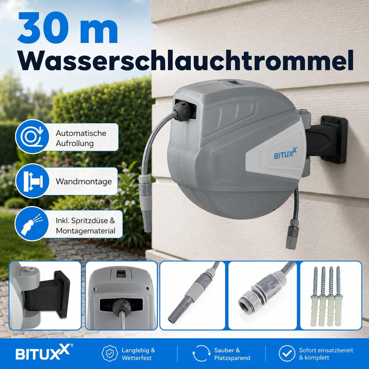 Bituxx Wand Wasser Schlauchtrommel Schlauchaufroller Wasserschlauchaufroller Schlauchbox Automatik (