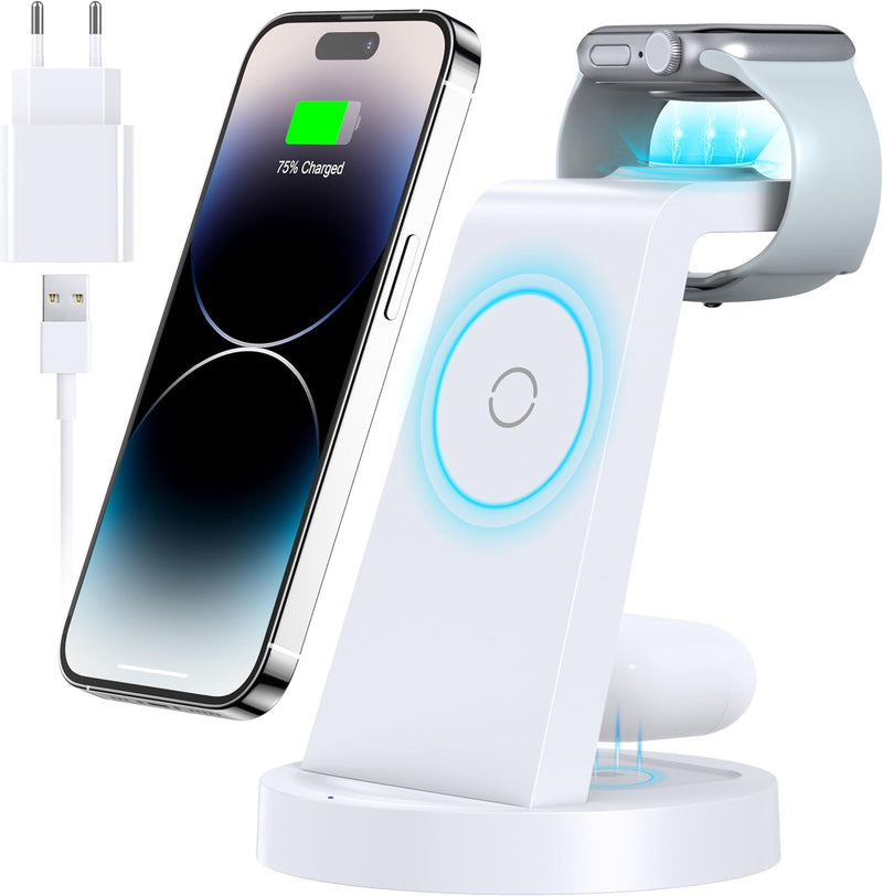 3 in 1 Ladestation Kabelloses Ladegerät - Schnelles Wireless Charger für iPhone 15 14 13 12 11 Pro S