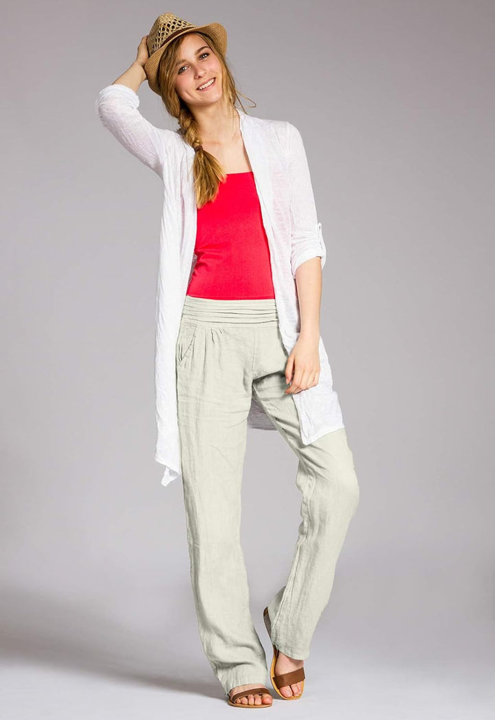 Caspar KHS020 Damen Casual Leinen Hose, Beige