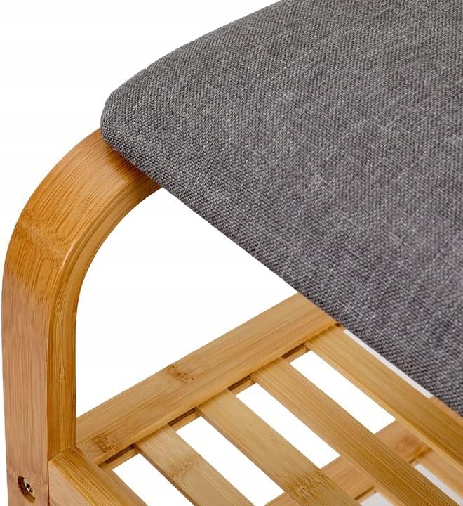 Bambus Schuhregal, Schuhregal aus Bambus mit Sitzbank, Schuhbank mit Sitzkissen, Sitzbank mit zwei E