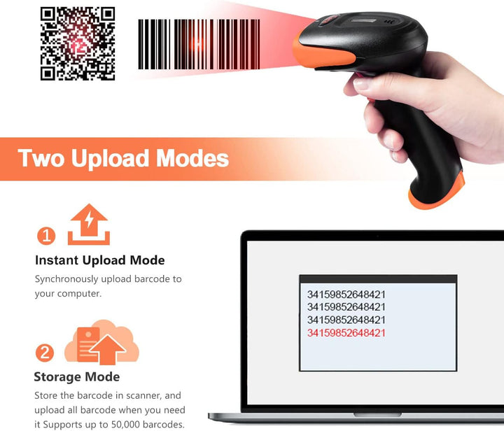 Tera Barcode-Scanner 1D 2D QR 3 in 1 Wireless 2.4 GHz/Bluetooth/USB Wired Barcode-Lesegerät mit Stän