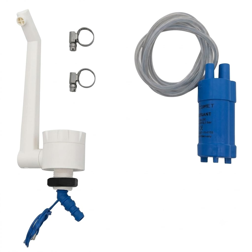 CR-MOESANCO® KIT Wasserhahn + Pumpe + 2 INOX-Klemmen für 12 V Wohnwagen, Wohnmobil, Camper-Waschbeck