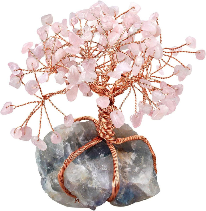 KYEYGWO Geld Baum umwickelt auf Crystal Base Bonsai Skulptur Figur für gutes Glück 3,5 Zoll Fluorit