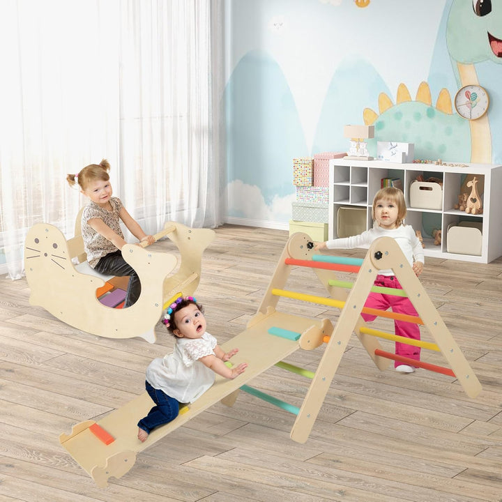 COSTWAY Kletterdreieck mit Rutsche, 7 in 1 Klettergerüst Indoor ab 3 Jahren, Kletterdreieck klappbar
