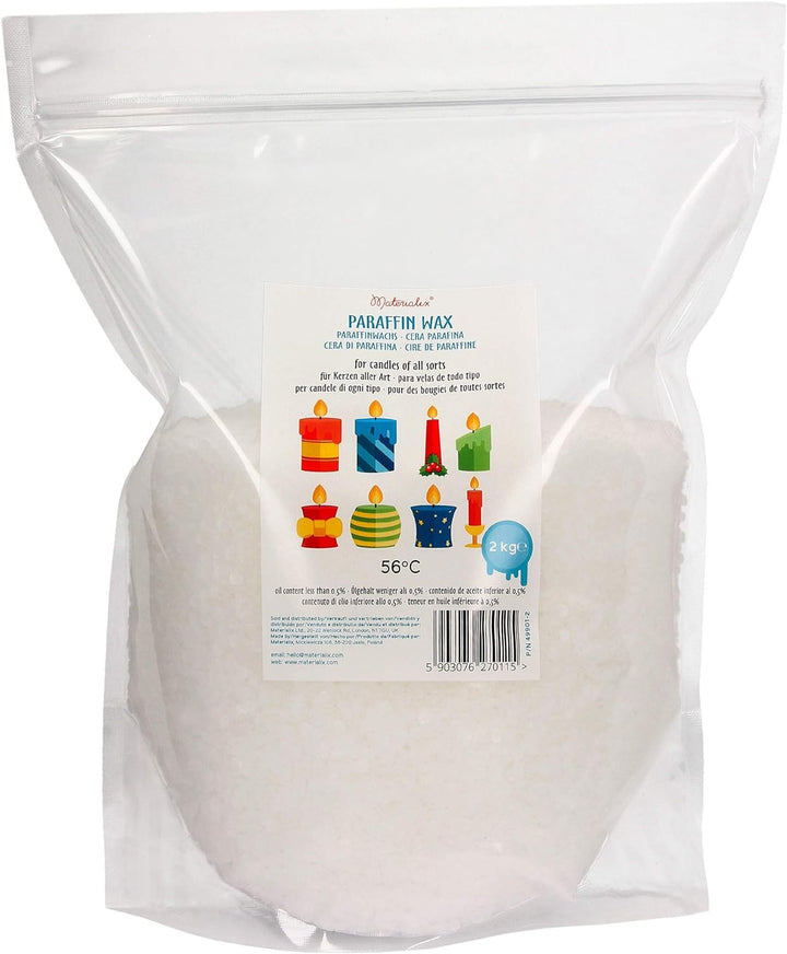 Materialix Paraffinwachs für Kerzen - Verschiedene Grössen (2kg) - Kerzenwachs, Wachsgranulat pastil