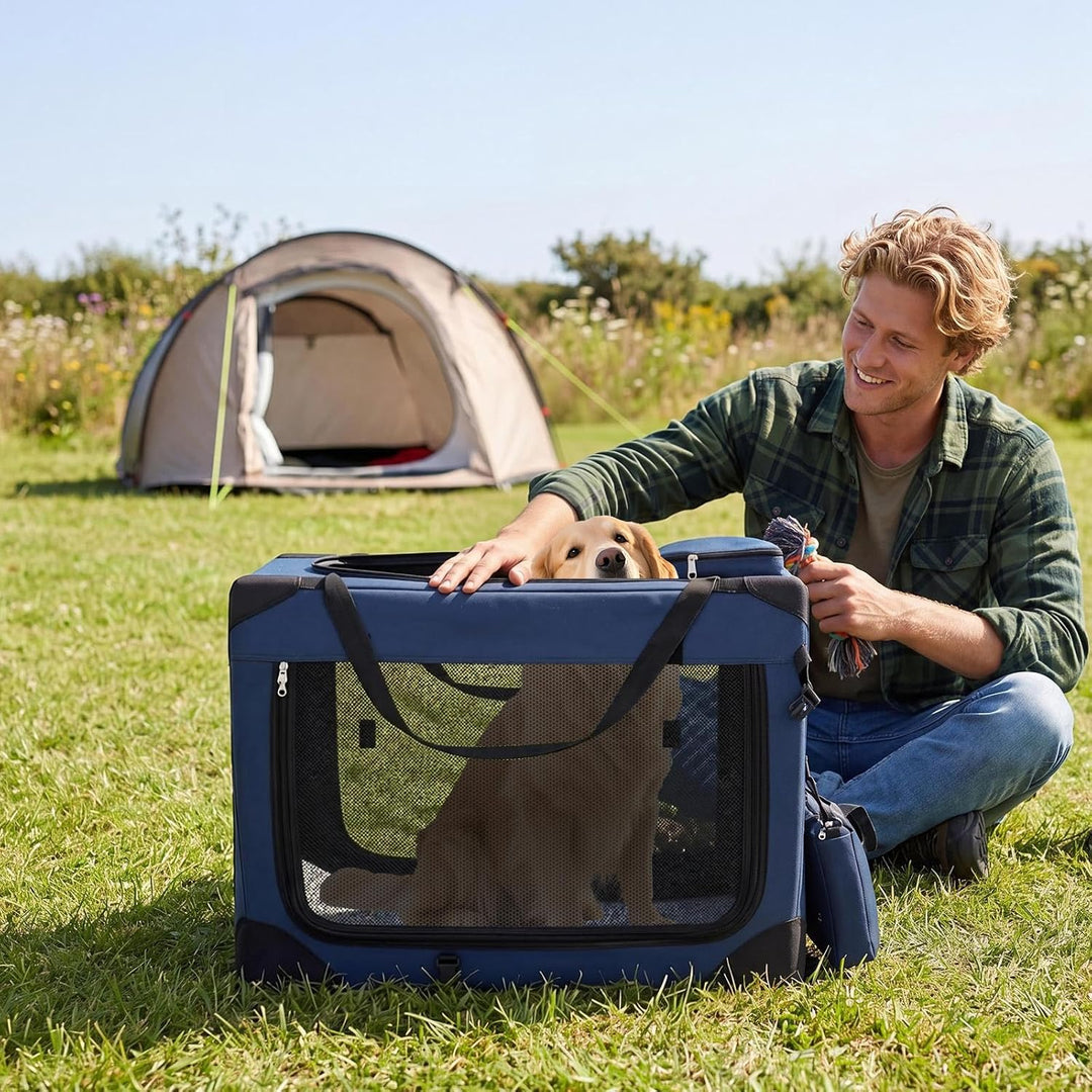 COSTWAY Hundebox Auto, Transportbox Hund faltbar (L-83,5 x 58 x 58 cm,Blau) | Hundetransportbox mit