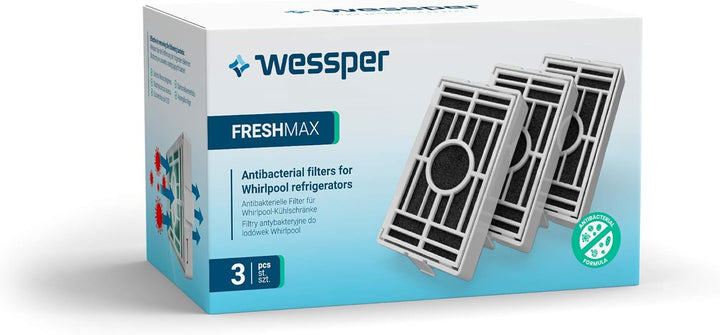 Wessper 3er Pack Antibakterieller Hygiene Luftfilter für Bauknecht Whirlpool Side-by-Side Kühlschran