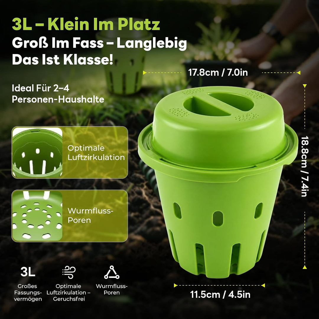 2 Stück 3L Unterirdisch Komposter Garten Kleine mit Deckel,18x19cm | PVC Wurmkomposter mit Belüftung