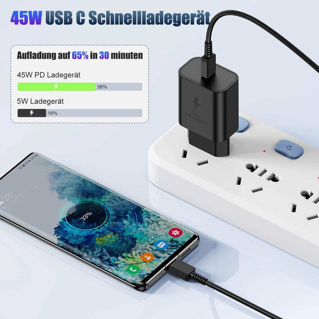 45W USB C Ladegerät Samsung S23 Ultra, 2M Samsung Ladekabel mit Typ C Schnellladegerät, Original Fas