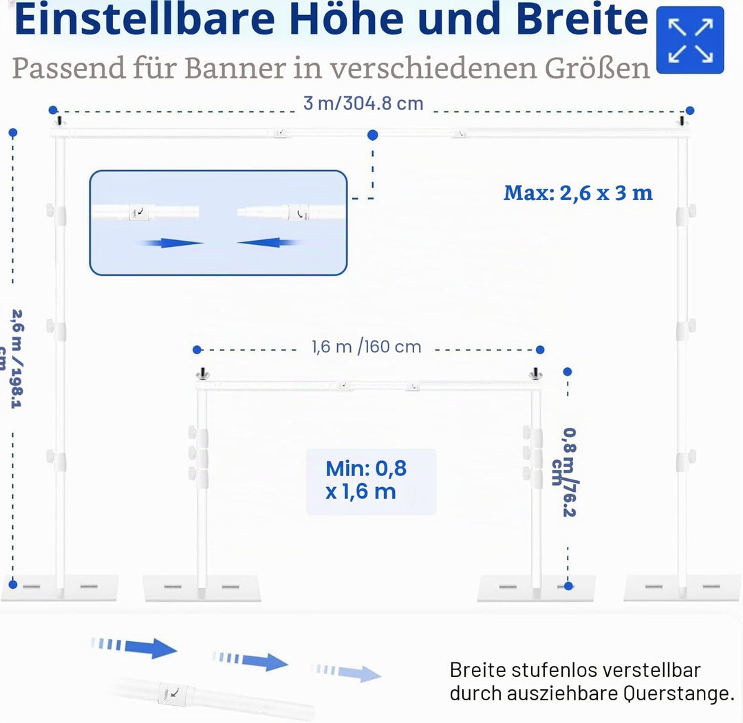 EMART Foto Hintergrund Ständer mit Stahlsockel, 2,6m x 3m Verstellbarer Hintergrundsystem, Hintergru