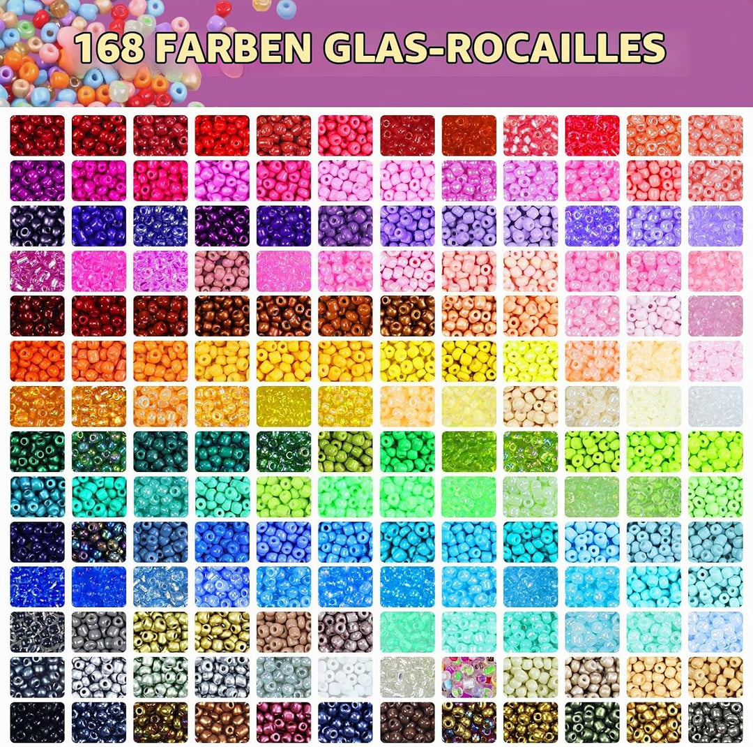 168 Farben 44506 Stück Perlen für Armbänder, Perlen Set 3mm Glasperlen zum Auffädeln, Rocailles Perl