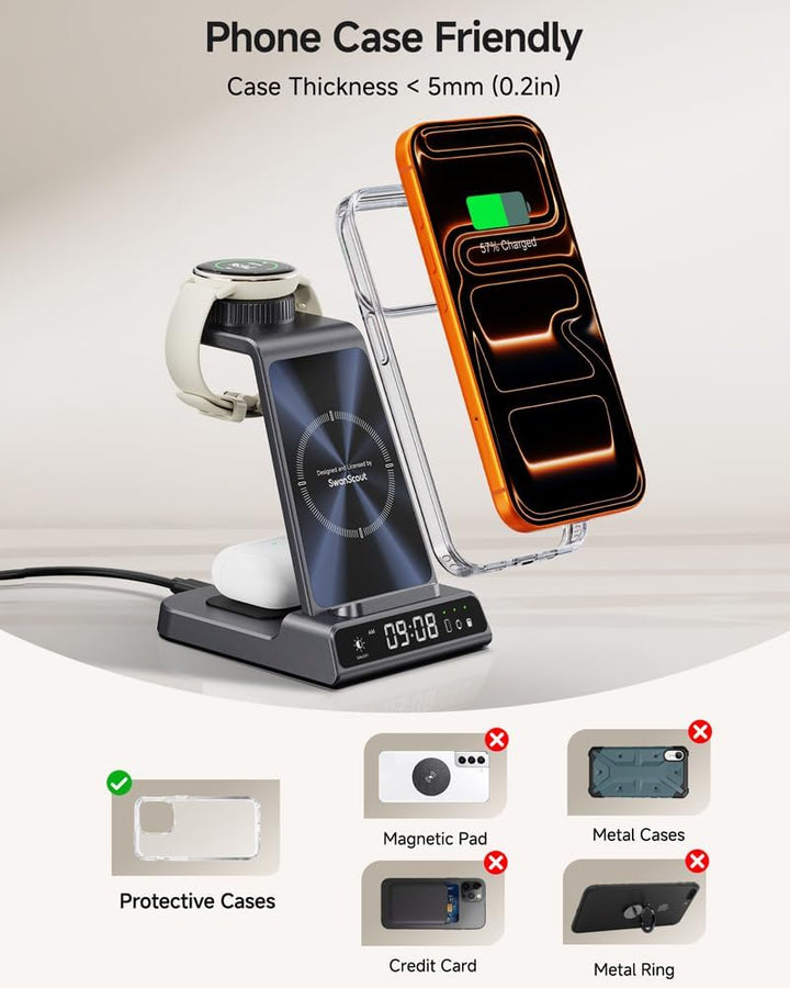 3 in 1 Kabellose Ladestation für Garmin Uhr Vivoactive/Venu/Forerunner/Instinct/Fenix/Epix 2, Ladege