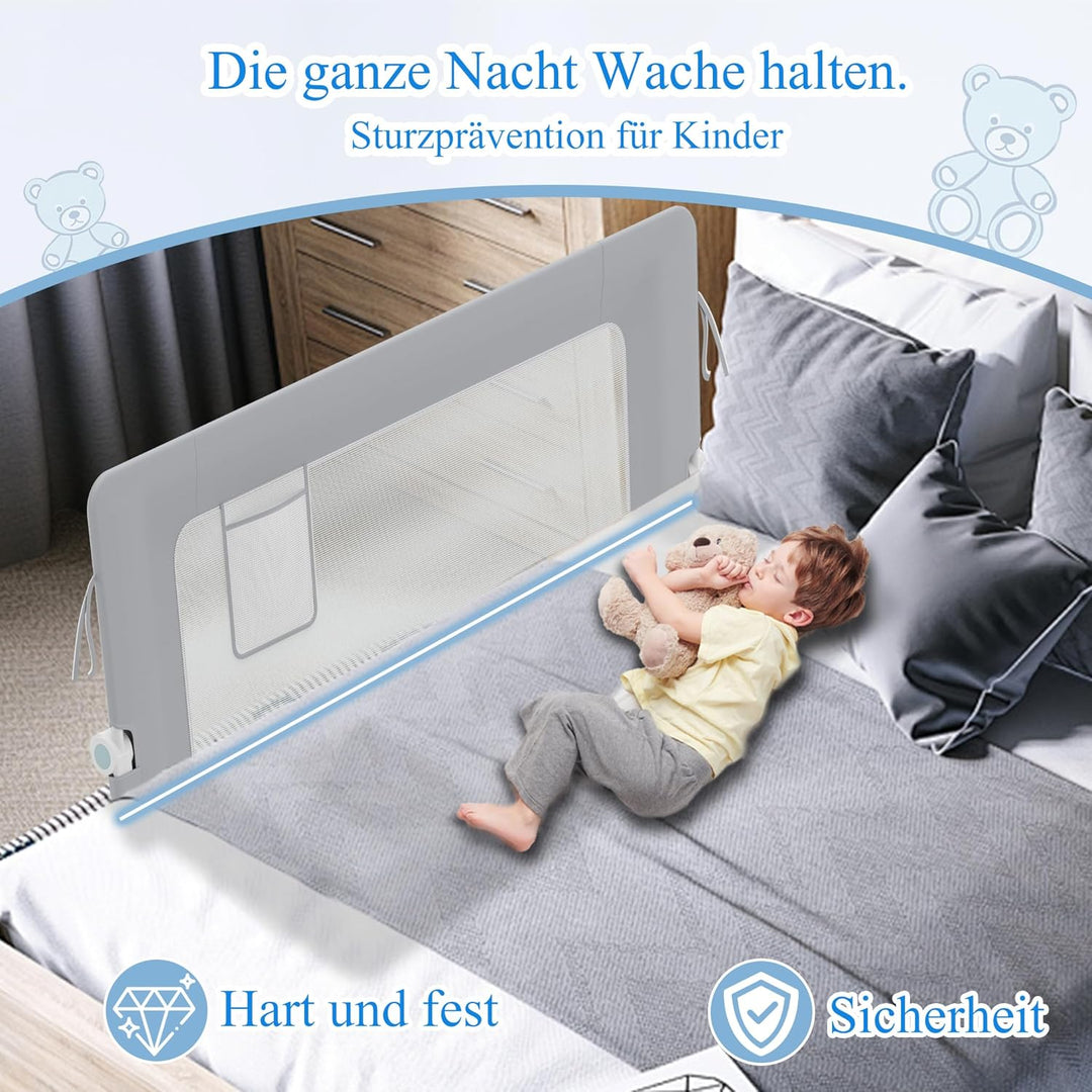 AufuN Bettgitter Rausfallschutz Portable 180cm, Faltbar Kinderbettgitter für Kinder Babybettgitter K