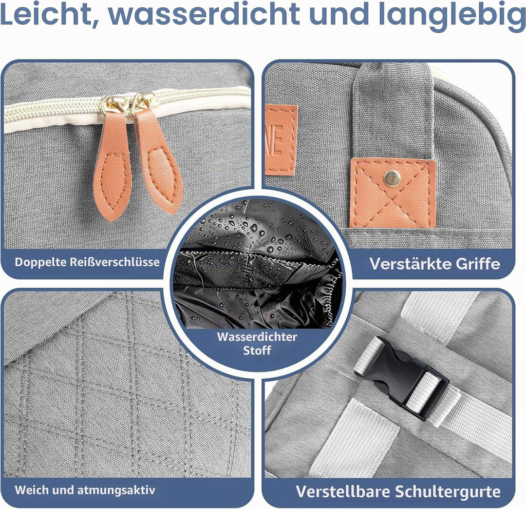 Wickeltasche Rucksack，Wickelrucksack Gross，Multifunktional Diaper Bag mit Mobiler Wickelauflage，Wass